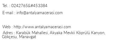 Antalya Maceras Camping Rafting telefon numaralar, faks, e-mail, posta adresi ve iletiim bilgileri